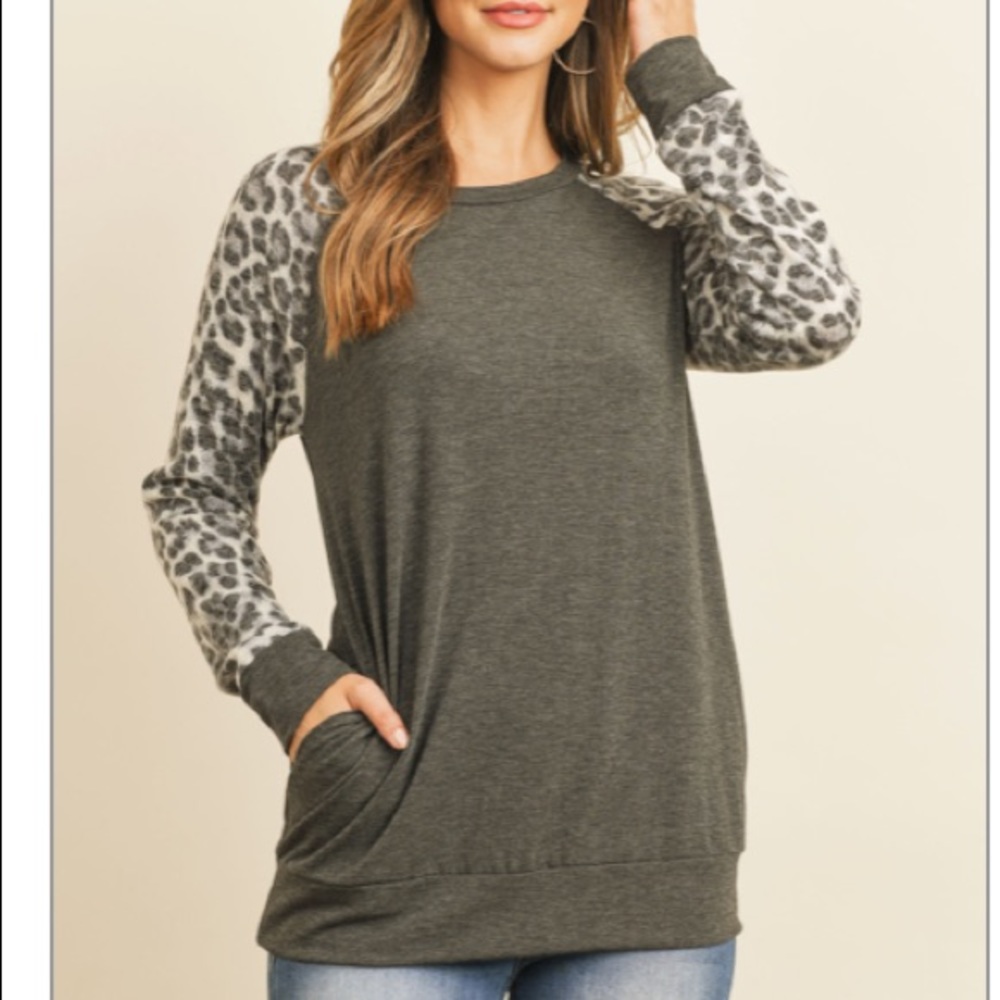 Leopard Print & Grey Tunic Top - Picture 7 of 8